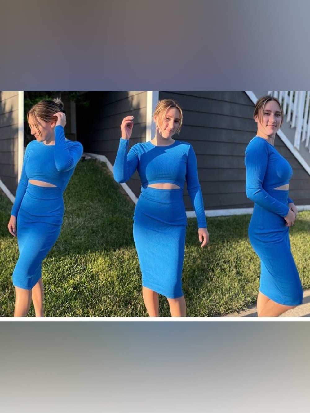 PrettyGarden Crew Neck Long Sleeve Slim Bodycon Cutout Ribbed Midi Knit Dress - Picture 8 of 10